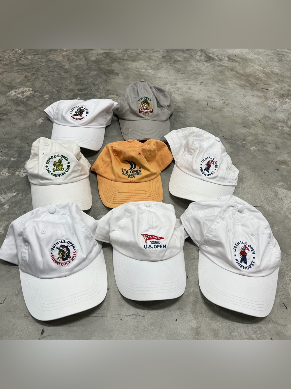 LOT OF 8 US Open Hats USGA MEMBER Peter Millar Ahead 122-126 2015-16 Pinehurst